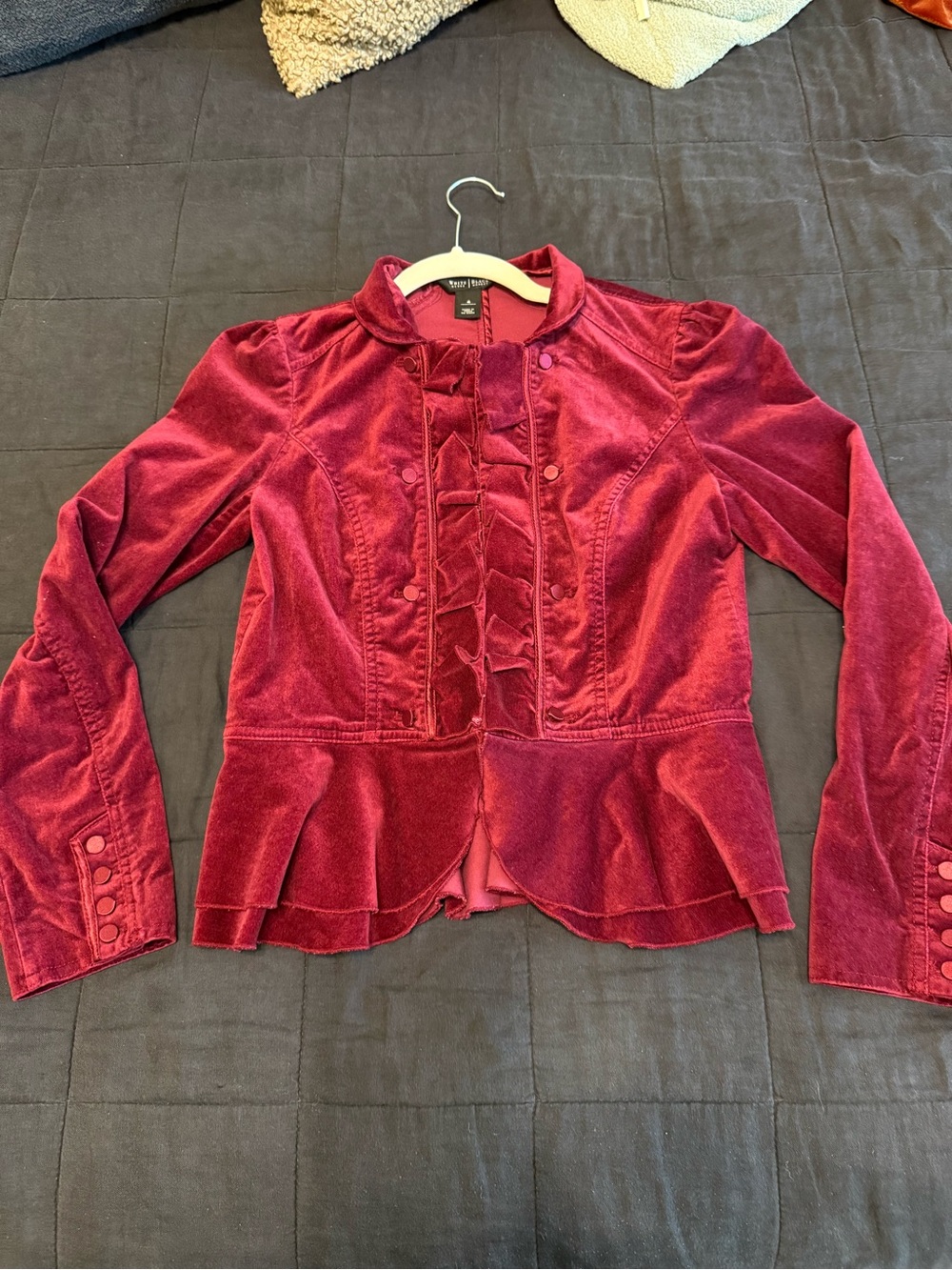 White House Black Market Velvet Ruffle Peplum Jacket - Berry Red SO CUTE